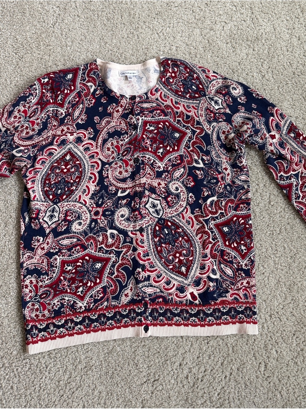 croft & barrow Navy and Red Paisley Cardigan
